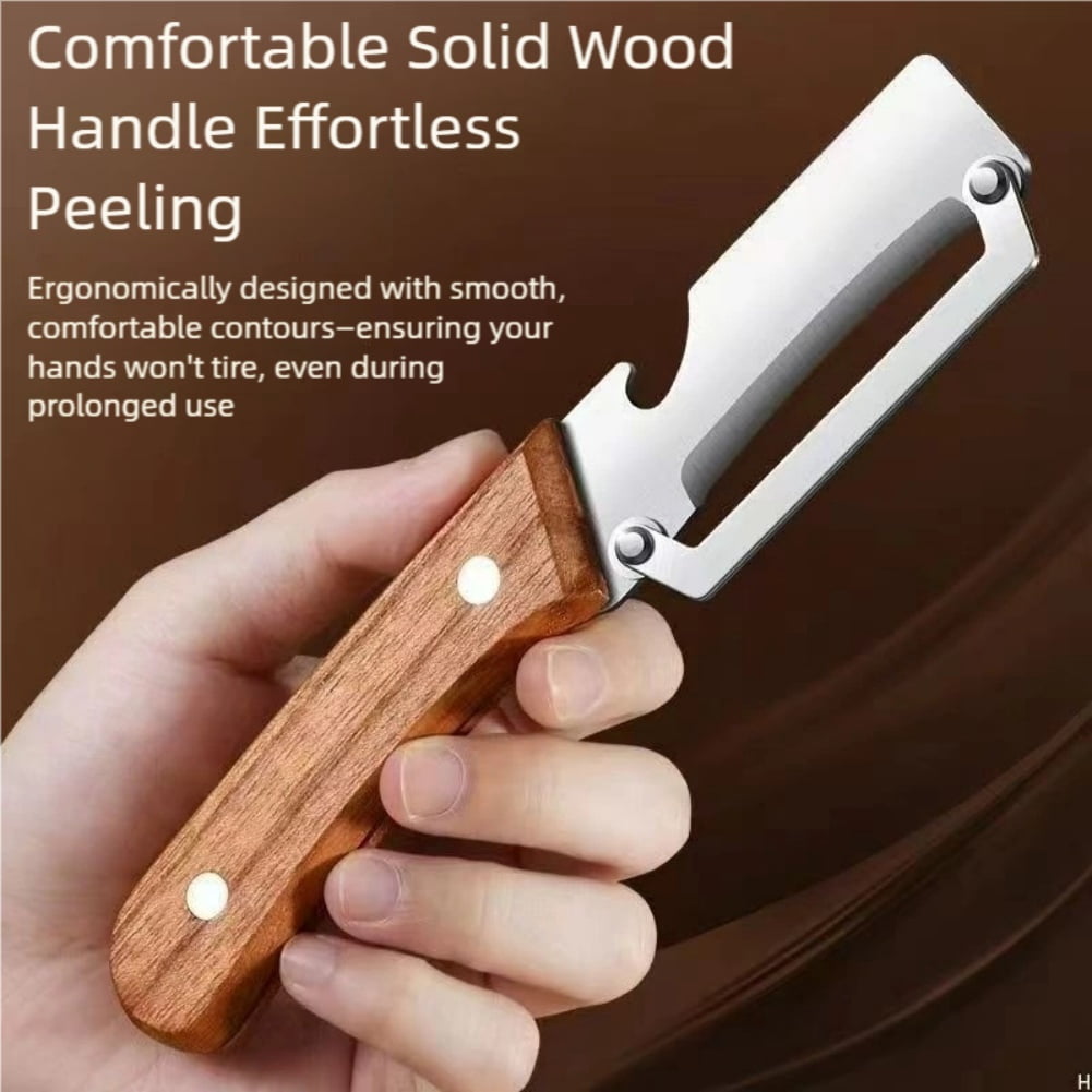 Vedaeyer Kitchen Multi-Function Stainless Steel Thickened Fruit Peeler Knife,Zero Snag Wooden Peeler,2-In-1 Multifunctional Design,Smooth, Ultra-Sharp Blade,Ideal For Kitchen Use