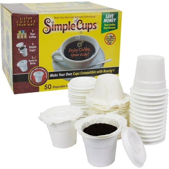 SIMPLECUPS Disposable Cups, 50Cups, Lids, and Filters - Compatible with Keurig, K-Cup machines & other Single Serve Coffee Brewer Reusable K Cups -Use & Make Your Own - Works with All Brands