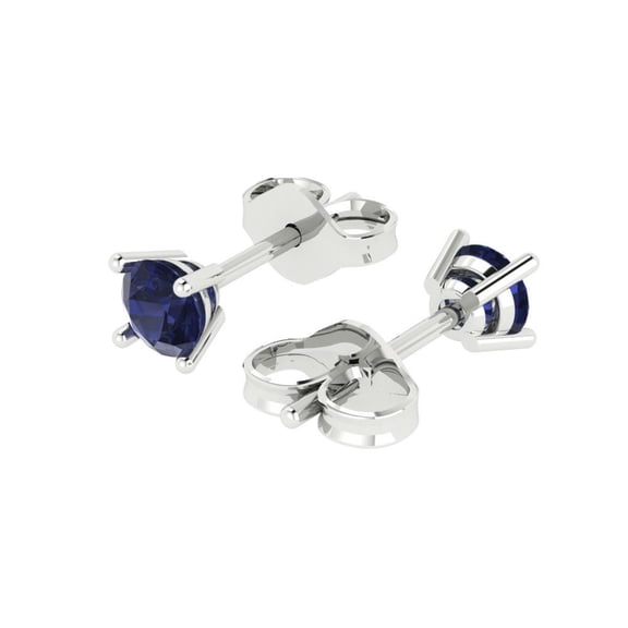 0.2 Ct Round Cut Studs Blue Sapphire 18K White Solid Solid Gold Everyday Dainty Earrings Push Back