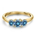thumbnail image 3 of Gem Stone King 18K Yellow Gold Plated Silver Persian Blue Moissanite Engagement Ring for Women | 0.96 Cttw | Round 5MM | Gemstone Birthstone | Size 5, 3 of 6