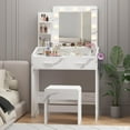 thumbnail image 3 of IDEALHOUSE White marble 2-Drawer Dressers, Makeup Vanity Desk with Mirror, Shelves, Upholstered Chair, Modern Bedroom Dressing Table, 3 of 7