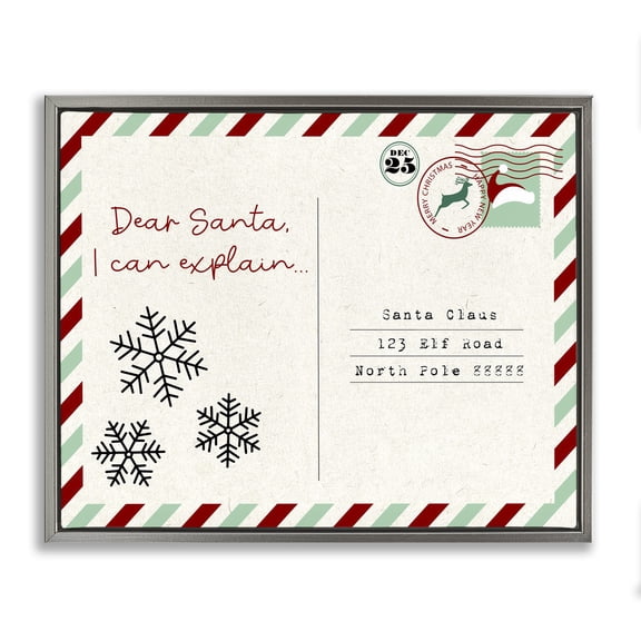 Stupell Industries Cottage Dear Santa Postcard Gray Floating Frame Canvas Art, 31 x 25, by Lil' Rue