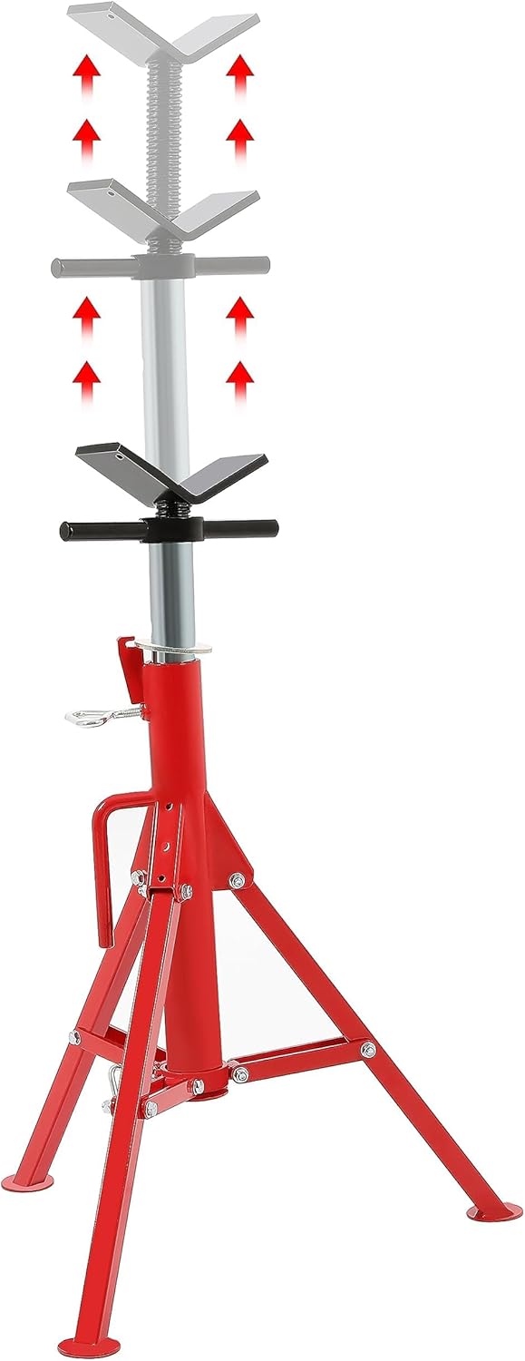 KOJEM V-Head Jack Stand Adjustable Height 28"-52" Folding Pipe Stand 2500 lbs Load Capacity Portable Steel Stability Stand