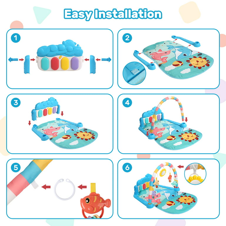 CUTE STONE Baby Gym Play Mat, Play Piano Gym with Tummy Time Activity