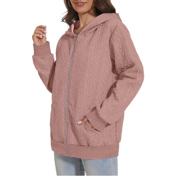 Women Oversized Hooded Zip Up Cardigan Sweatshirts Long Sleeve Hoodie Casual Lightweight Sweater Fashion Jacket, Dark Pink, S