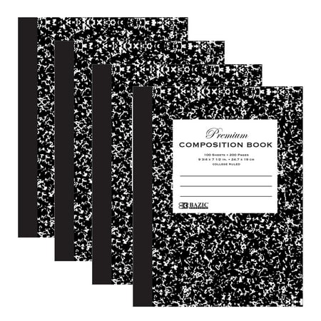 BAZIC Composition Book Black Marble College Ruled 100 Sheet Notebook, 4-Pack