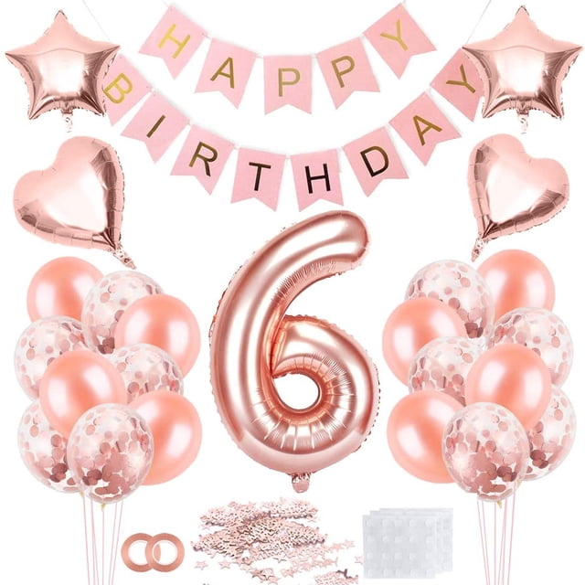 Globo De 6 Cumpleaños Niña, Globo 6 De Oro Rosa, Globos De Cumpleaños De Oro Rosa De 6 Años, Globo De Niña De 6 Años, Globos De Cumpleaños De Oro Rosa, Decoración De Fiesta De Cumpleaños De Niña De 6