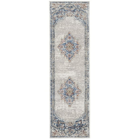 HomeRoots 2' X 8' Blue And Grey Oriental Power Loom Non Skid Runner Rug