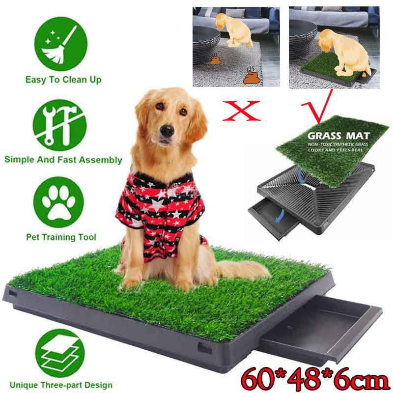 Dog Toilet Grass Mat 60 * 48 * 6 cm Dog Grass Pee Pads Dog Puppy Cat Pet Potty Mat Grass Pad with Tray for House Indoor Restroom Toilet Pee Training Tool