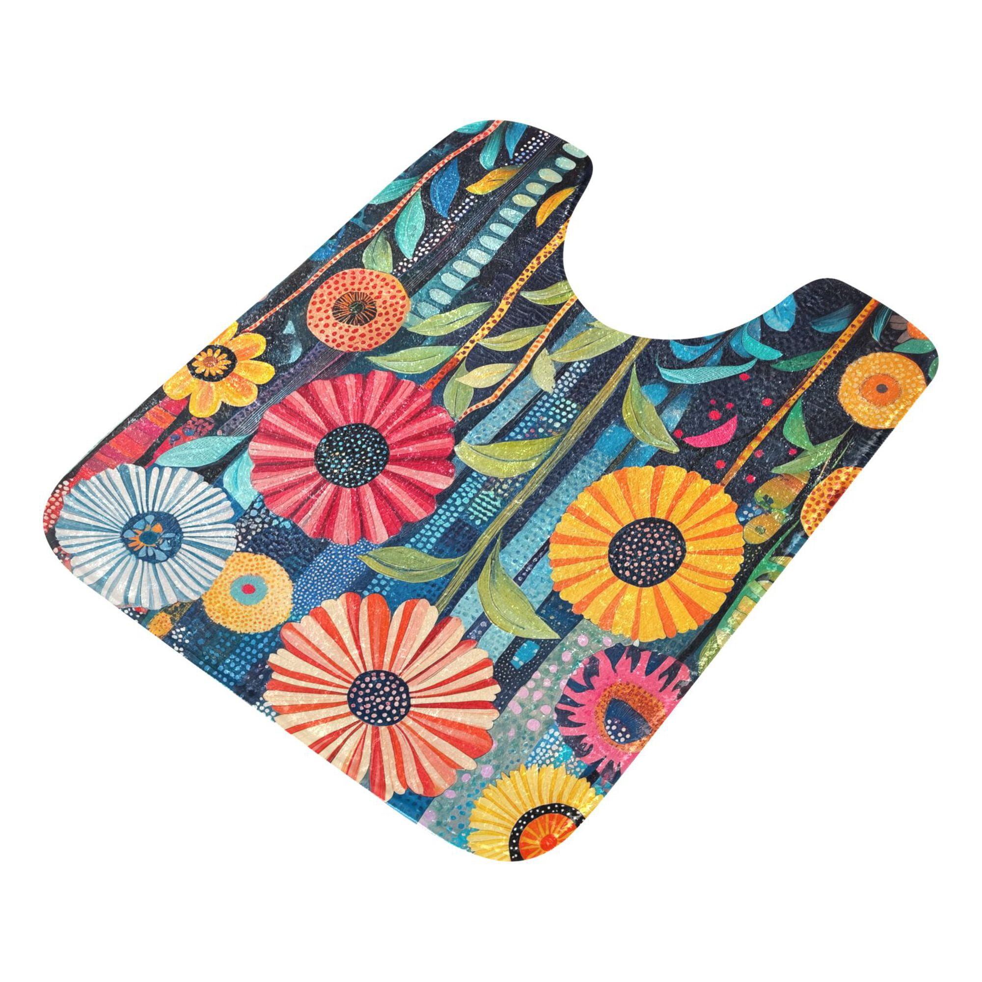 Yayeee Bath Rug for Bathroom Floor Non Slip Contour Fluffy Soft Absorbent Mat, 20"x24", Orange Colorful Flowers