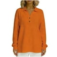 thumbnail image 7 of Yrmaups Loose Fit Button Down Long Sleeve Top for Women, Plus Size Collared Casual Blouse, Soft Solid Pullover Tee for Fall Winter Office Daily Wear, Orange XL, 7 of 7