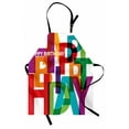 thumbnail image 1 of Birthday Apron Vibrant Colorful Letters Scattered Broken Text Puzzle Like Display Graphic Print, Unisex Kitchen Bib Apron with Adjustable Neck for Cooking Baking Gardening, Multicolor, by Ambesonne, 1 of 3