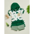 thumbnail image 4 of 2Pcs Baby Toddler Boy Summer Hooded Outfits 3 6 12 18 24 Months 2T 3T Short Sleeve Dinosaur Print Hoodie Tops + Shorts  Clothes Set, 4 of 9
