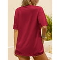 thumbnail image 4 of Fancyglim Women Oversized Tunic Plus Short Sleeve V Neck Casual T-Shirts Burgundy 4XL, 4 of 7