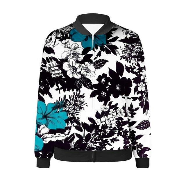 Pisexur Veste de Baseball pour Femmes Plus Cardigan Kimono Léger à Fleurs Imprimé Manches Longues Zip Veste Bomber