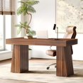 thumbnail image 5 of 1Easylife 55 Inches Long Computer Desk, Large Brown Wooden Home Office Desk with Heavy Duty Pedestal, Modern Simple Style Study Writing Table, 5 of 16
