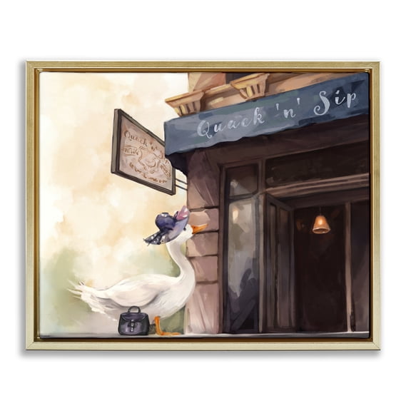Stupell Industries Contemporary Fashionable Duck in City Gold Floating Frame Canvas Art, 31 x 25, by Ziwei Li