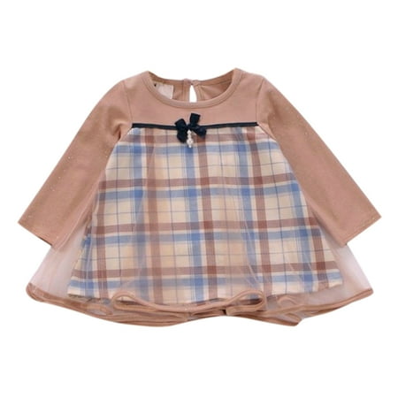 

JDEFEG Dresses for Girl Party Wedding Toddler Kids Child Baby Girls Plaid Patchwork Long Sleeve Bowknot Tulle Dress Princess Dress Outfits Clothes Girls Denim and Dress Cotton Blue 90