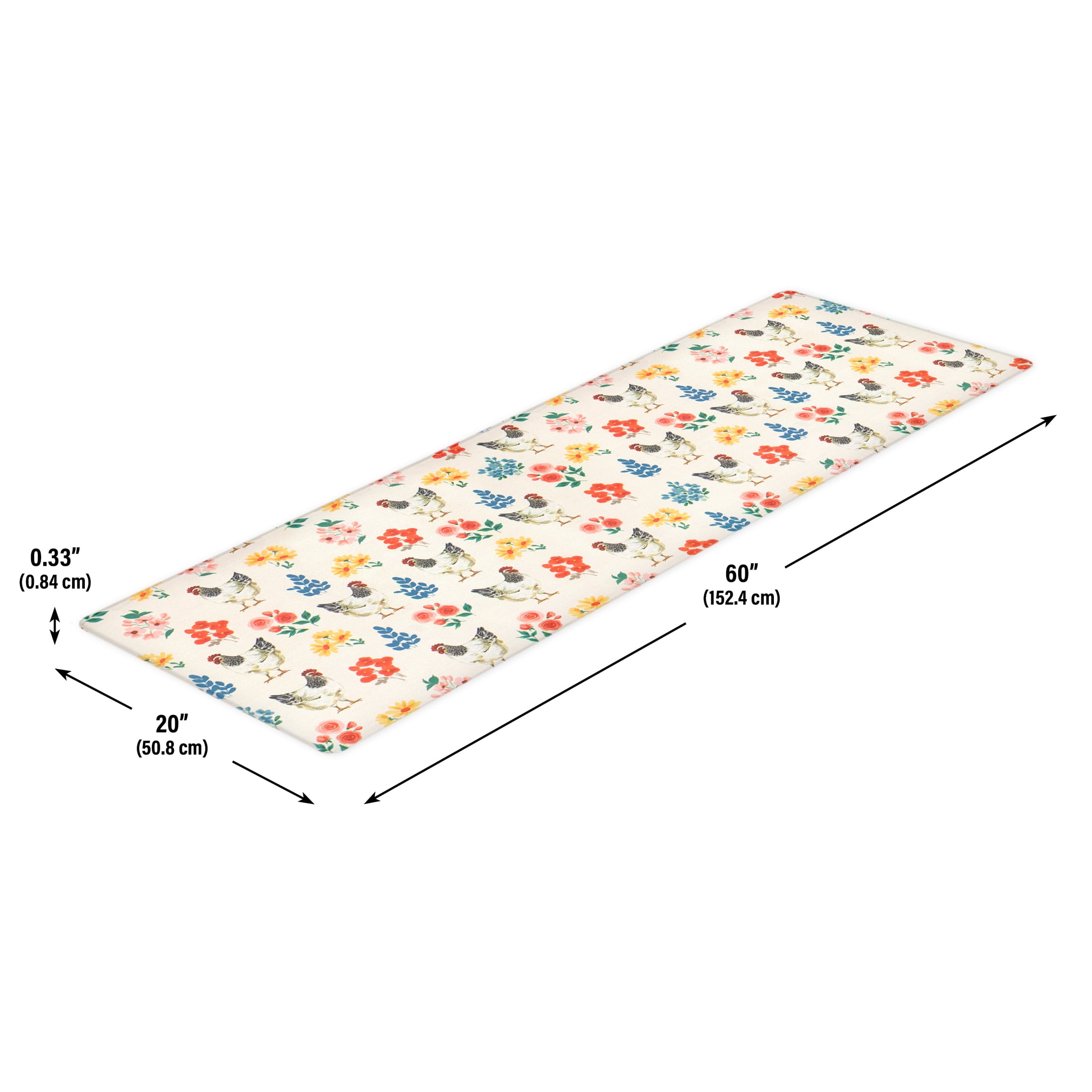 Apache Mills Cushion Comfort Multi-Color Folk Art Chickens Kitchen Anti-Fatigue Mat, 20" x 60"
