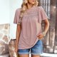 thumbnail image 2 of Gibobby Casual Playera de Manga Corta para Mujer Mujeres Sólido Cuello Redondo Pom Manga Corta Casual Elegante Camisas Blusas Tops Jacquard Pullover Camisa(Rosa,XL), 2 of 5