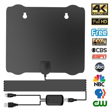 [Upgraded 2019]HDTV Antenna,Amplified Indoor Digital TV Antenna 80-100 Miles Long Range Support 4K 1080P UHF VHF Freeview Local Channels with with Signal Amplifier Support All TV’s - 18ft Coax