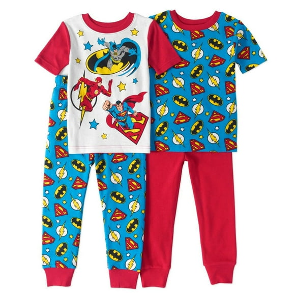 Justice League 4 PC Short Sleeve Tight Fit Cotton Pajama Set Boy Size 5T