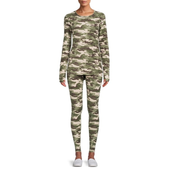 ClimateRight by Cuddl Duds Women's Stretch Fleece Long Sleeve Crew Neck Top & Legging Base Layer Set, Sizes XS to 4XL