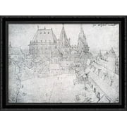 The Cathedral Of Aix-La-Chapelle With Its Surroundings, Seen From The Coronation Hall 38x28 Large Black Ornate Wood Framed Canvas Art by Albrecht Durer