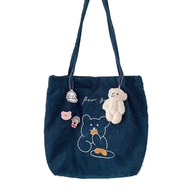 Corduroy Tote Bag Casual Shoulder Handbag Cute Shopping Bag Daily Bag for Women GirlsPeacock Blue