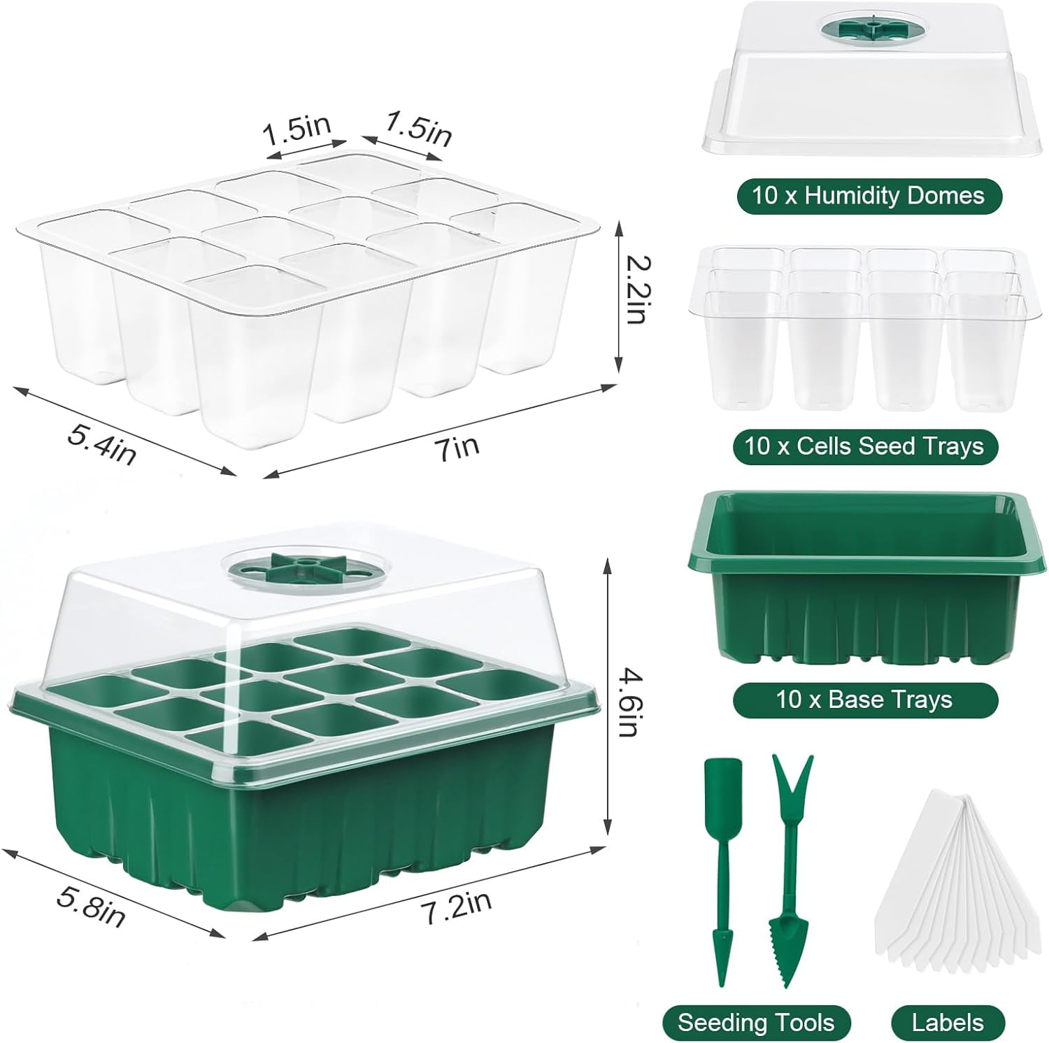 Seed Starter Tray Kit with Adjustable Humidity Dome, Plant Germination Trays, Mini Greenhouse for Seeds Growing