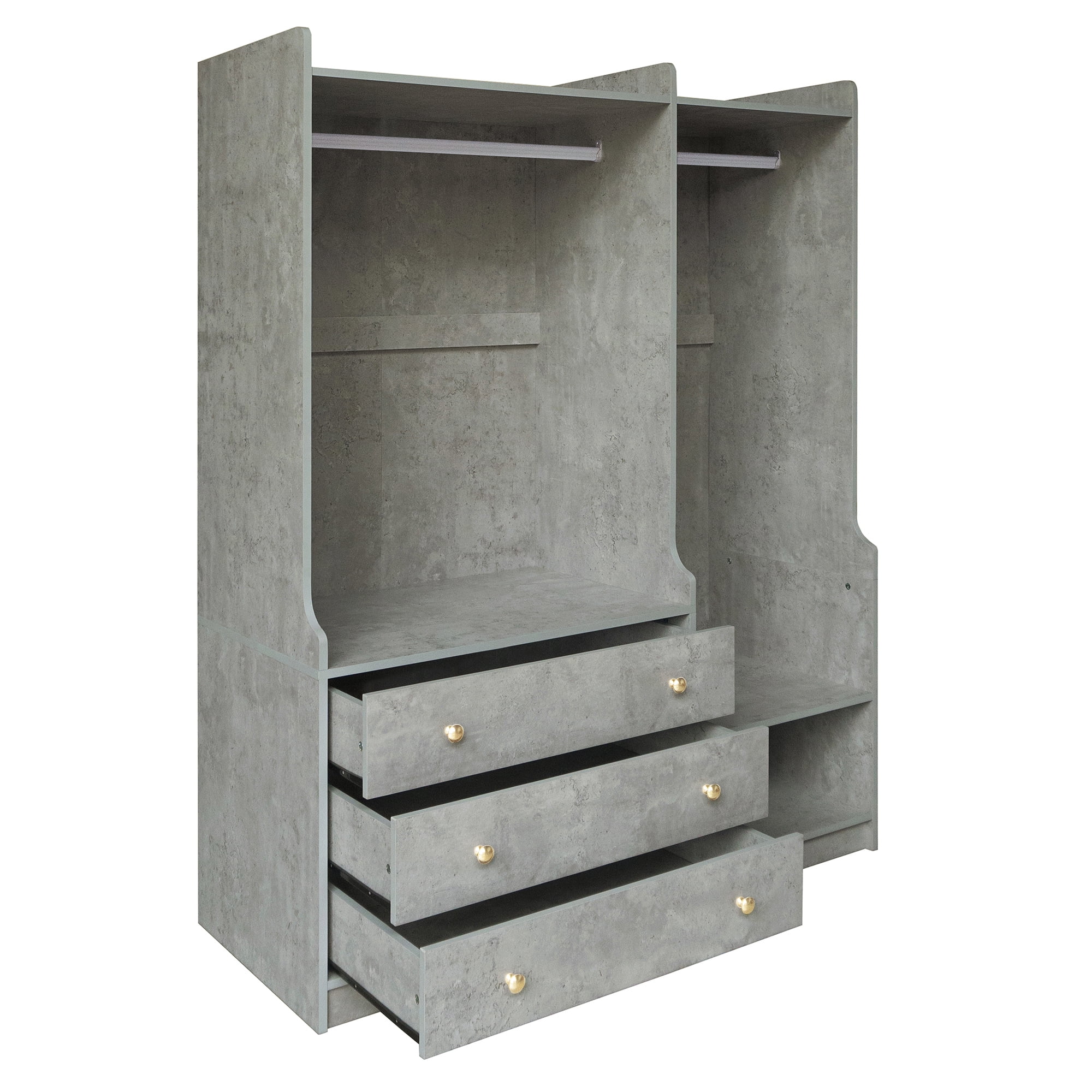 Euroco 66.9" Armoires, Open Three Tire Wardrobe with Drawers, Gray