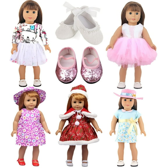5 pieces of doll clothes   2 pairs of doll shoes, suitable for 18-inch American doll rebirth doll , doll princess skirt doll gauze skirt doll dance shoes, doll Christmas skirt, birthday gift