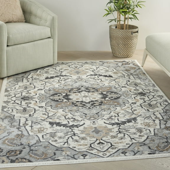 Nourison Elation Persian Ivory Grey 5'3" x 7'3" Area Rug, (5x7)