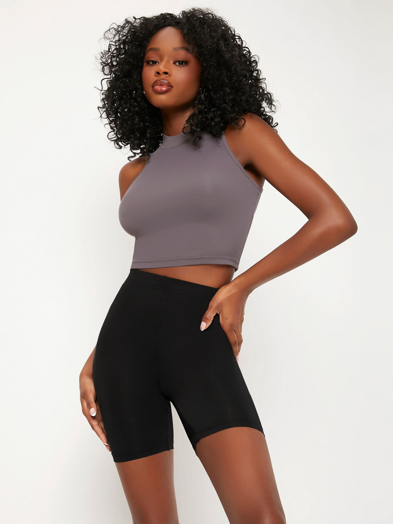Black Casual Women's Solid Biker Shorts 
