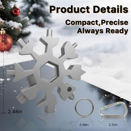 Stocking Stuffers for Men 2025 18-in-1 Snowflake Multi Tool 2 Pack White Elephant Gifts for Coworkers Adults Stainless Steel Multitool with Carabiner & Bottle Opener - Gift for Him (Silver)