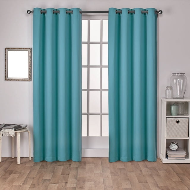 Par de paneles de cortina Exclusive Home, sarga satinada, 132 x 213 cm, color verde azulado