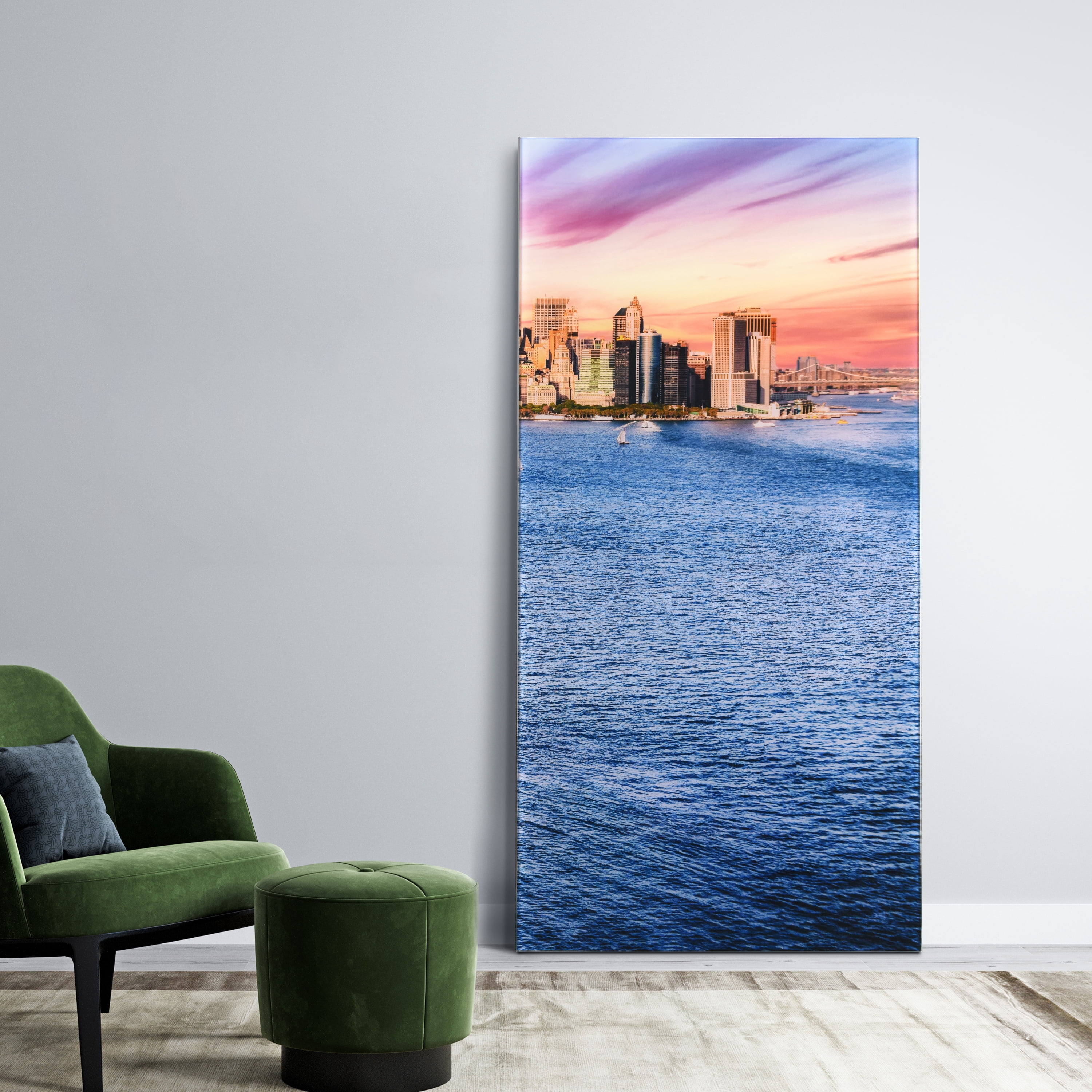 "New York View C" Frameless Free Floating Reverse Printed Tempered Art Glass Wall Art