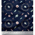 thumbnail image 2 of Soimoi Blue Viscose Chiffon Fabric Wreath & Bird Print Fabric by the Yard 42 Inch Wide, 2 of 3