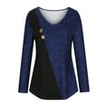 thumbnail image 6 of Colorblock Long Sleeve V Neck Tops for Women Tunic Shirts Casual Loose Pullover Blouses Blue,M, 6 of 6