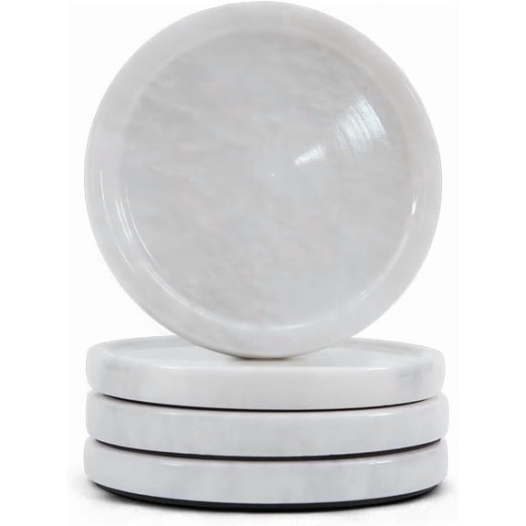 Elborse Marble Coasters Set of 4 for Drinks Countertop 4 Inches Round White Stone Drink Coaster for Kitchen Counter, Ideal for Home Decor House Warming Gifts