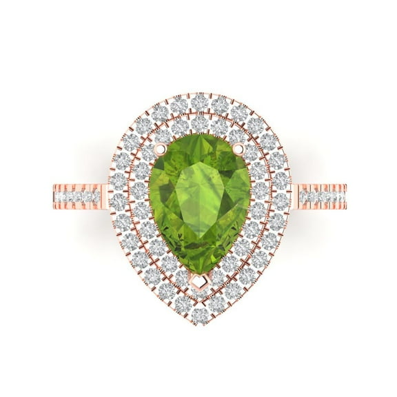 Halo Engagement Ring for Women - 2.48ct Natural Peridot in 14K Rose Gold Promise Ring