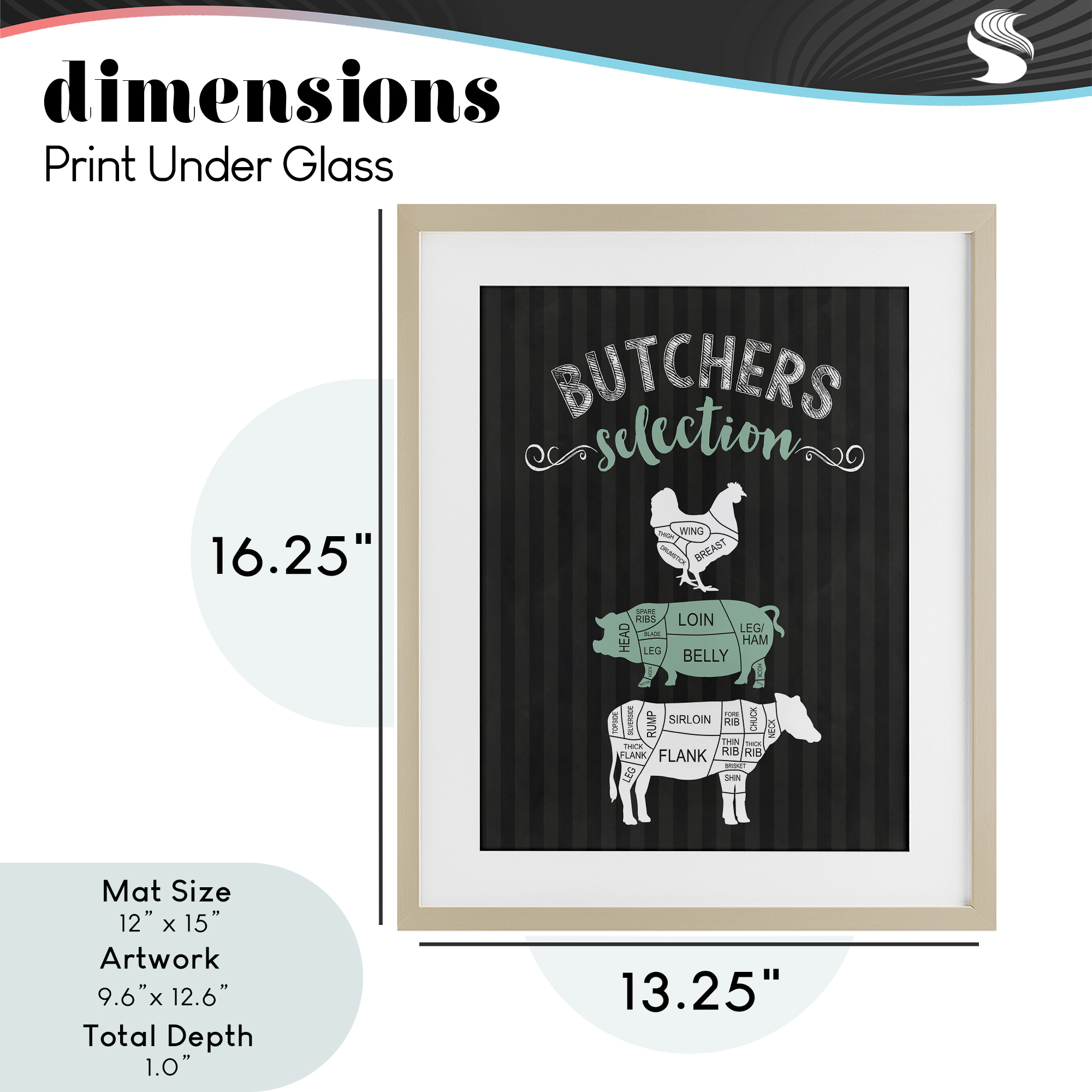Butchers Selection Black & Green Birch Framed Print Under Glass, design by Lettered and Lined