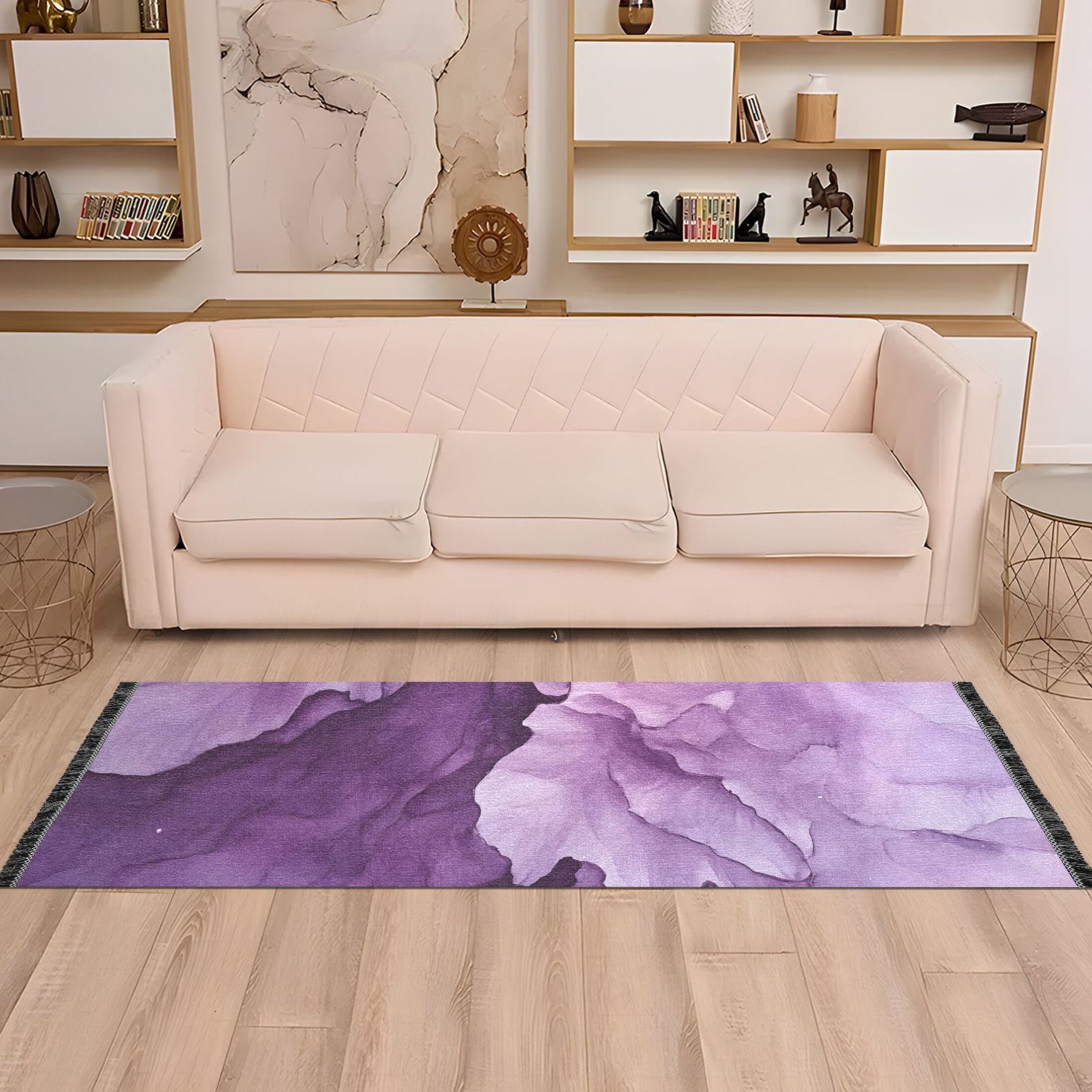 Abstract Purple Flower Bedroom Runner Rug 2'x 6' Non Slip Carpet Indoor Home Area Rug Living Room