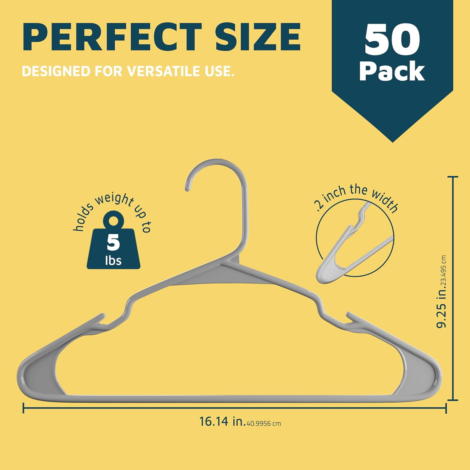 Lifemaster Plastic Clothes Hangers – Heavy Duty Hanger Set, For Organizing Clothes, Dresses, and Coat, Holds Up To 5 lbs, Space-saving Hangers with Non-Slip Shoulder Grooves, Pack of 50, Gray