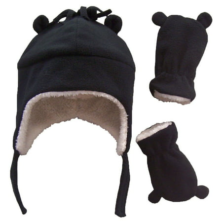 NICE CAPS Toddler Boys and Baby Warm Sherpa Lined Micro Fleece Hat and Mitten Cold Weather Winter Snow Headwear Accessory Set with Ears - Fits Little Kids and Infant (Best Micro Cap Stocks)