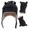 NICE CAPS Toddler Boys and Baby Warm Sherpa Lined Micro Fleece Hat and Mitten Cold Weather Winter Snow Headwear Accessory Set with Ears - Fits Little Kids and Infant Sizes