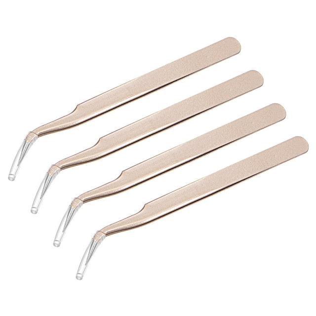 Unique Bargains Precision Curved Tip Tweezer Stainless Steel Multifunctional Champagne 4Pack