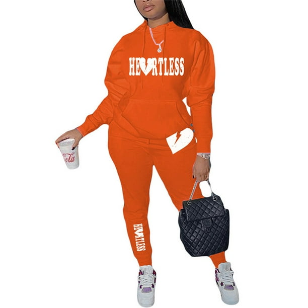 MAWCLOS Women Jogger Set Long Sleeve Two Piece Outfit Oversized Sweatsuits  Loose Fit Jogging Plus Size Hooded Sweatshirts And Sweatpants Orange 4XL 