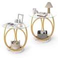 thumbnail image 1 of Gymax 2PCS Round End Table Faux Marble Side Table w/Tempered Glass Tabletop for Home, 1 of 10