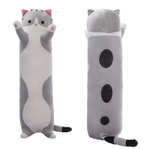 Shinuoer Almohada Larga De Felpa Para Gato, Almohada Para El Cuerpo Del Gato, Animales De Peluche De Gato Gris, Peluches Suaves, Gatito De Peluche Kawaii, Juguete De Peluche Para Niños Y Novias (Gris
